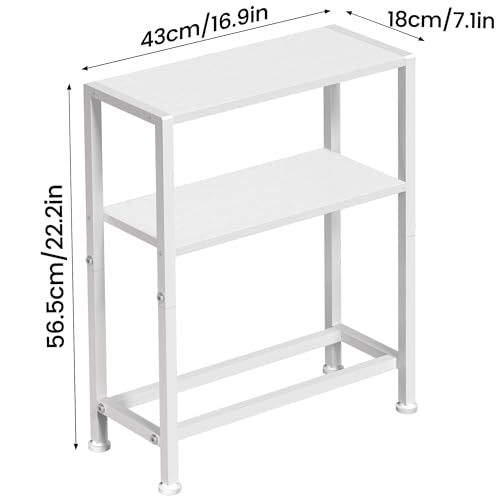 Narrow Side Table for Small Space, 2-Tier Small End Table with Shelf Holder, Slim Nightstand, Skinny Snack Couch Table in Living Room, Bedroom, Study, Kitchen and Balcony (White) - color: White
