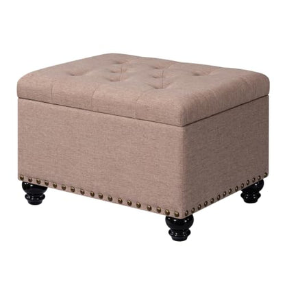 Ottoman with Storage, Fabric Ottoman Foot Rest 24" Rectangle Tufted Foot Stools Ottomans with Hinged Lid Upholstered Button Ottomans for Bedroom Living Room Entryway, Taupe - color: A-taupe