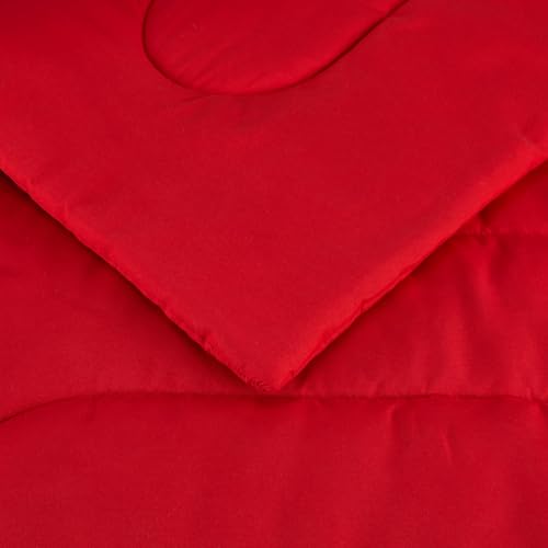 Amazon Basics 3-Piece Soft Microfiber Kids' Comforter and Pillow Sham Set, Full/Queen, Red, Solid - color: Red, size: Full/Queen