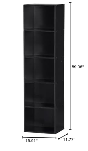 Hodedah Import 5 Shelf Bookcase, Black - color: Black, size: 5-Shelf