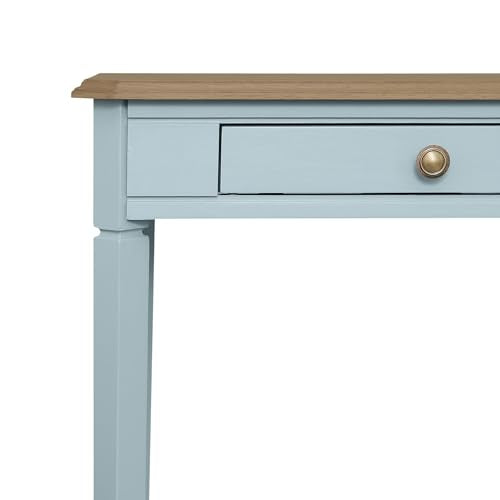 Marnie Blue Narrow Console Table for Entryway with Drawer | 23.75-inch slim hallway table with lower shelf, powder blue and natural wood finish, coastal furniture for small spaces - color: Powder Blue