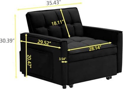 Sleeper Chair with Pull Out Bed, 3 In1 Convertible Chair Bed, Black | Adjustable Backrest with Multiple Reclining Positions, Soft Cushioning, Handy Side Pocket, Perfect for Everyday Lounging - color: W-black-m2