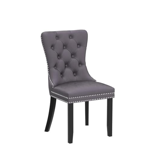 Virabit Tufted Dining Chairs Set of 6, Velvet Upholstered Dining Chairs with Nailhead Back and Ring Pull Trim, Solid Wood Dining Chairs for Kitchen/Bedroom/Dining Room (Grey) - color: Grey, size: set of 6