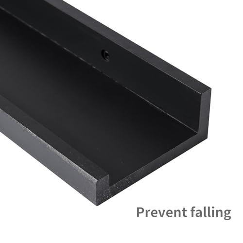 MBYD 36 Inch Picture Ledge Shelf with Lip Modern Black Floating Photo Shelves Natural Wood Set of 3 Same Sizes Frames Albums Display Shelf for Bedroom Bathroom Living Room Kitchen - color: Black, size: Set of 3 36 in