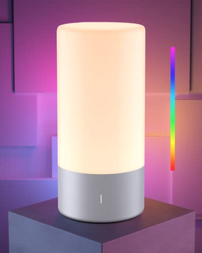 ROOTRO Table Lamp, [Advanced] Bedside Touch Control Lamp for Bedroom 3 Level Dimmable Warm White Lights with 256 RGB Color Mode Modern Deisgn Smart Nightstand Desktop LED Lamps Portable for Read - color: Gray