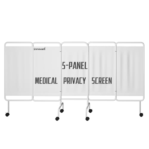 INNOVART 5-Panel Mobile Medical Privacy Screen Room Divider with Wheels, Foldable Flame Retardant Vinyl Room Divider Panels Easy for Storage, Portable Partition Dividers for Hospitals, Clinics, Salons - size: 137"W x 68"H