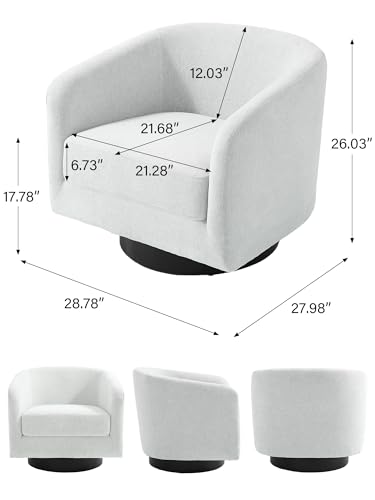 Swivel Barrel Accent Chair, Comfy Reading Armchair, Cream Beige, Set of 1 | Club Chairs for Adults, Low-Back Design, Modern Round Style, Solid Wood Frame & Metal Swivel Base, For Living Room & Bedroom - color: Cream Beige