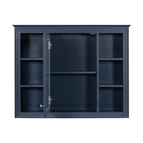 Wall Mounted Medicine Cabinet, Bathroom Storage Cabinet with Mirror Door and 6 Adjustable Open Shelf (7.3" D x 35" W x 27.5" H) (Blue) - color: Blue