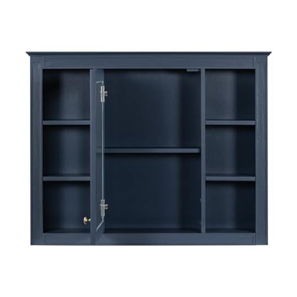 Wall Mounted Medicine Cabinet, Bathroom Storage Cabinet with Mirror Door and 6 Adjustable Open Shelf (7.3" D x 35" W x 27.5" H) (Blue) - color: Blue