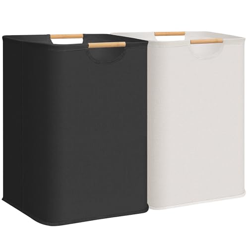STORAGE MANIAC 2-Pack Large Laundry Hamper, 100L (26.4 Gal) Collapsible Laundry Basket with Bamboo Handles, Freestanding Waterproof Clothes Hamper for Bedroom, Dorm, Towels, Black+White - color: Black+White, size: 100L x 2