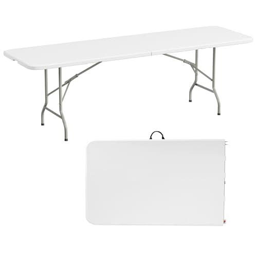 Elevon 8 Feet Heavy Duty Folding Table with Adjustable Height, Fold-in-Half Portable Table for Indoor Outdoor Use - Camping, Picnic, Party, Wedding, Dining, Utility Table - size: 8 feet