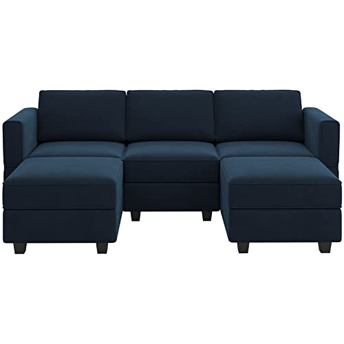 Belffin Modular Sectional Sofa with Double Chaise Velvet U Shaped Sofa Reversible Sectional Couch with Storage Blue - color: Blue, size: U Shape Sofa