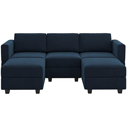 Belffin Modular Sectional Sofa with Double Chaise Velvet U Shaped Sofa Reversible Sectional Couch with Storage Blue - color: Blue, size: U Shape Sofa