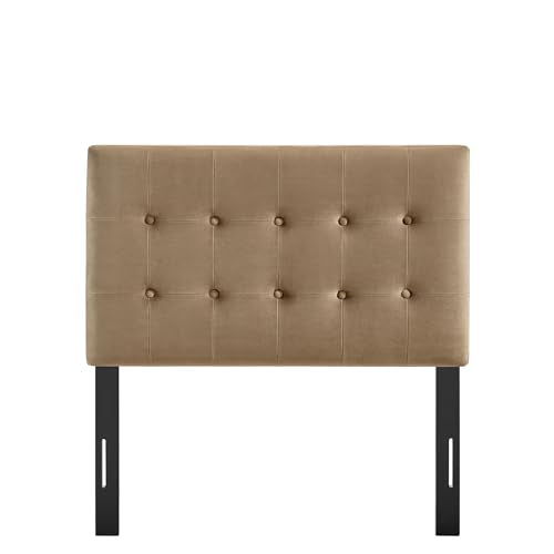 Modway Emily Twin Size Performance Velvet Headboard in Taupe - Stain-Resistant Velvet Upholstery with Button Tufting and 7 Adjustable Height Positions - color: Taupe, size: Twin