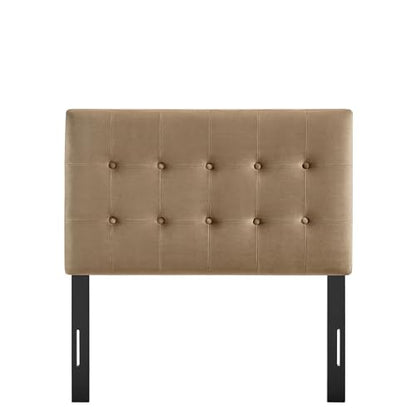 Modway Emily Twin Size Performance Velvet Headboard in Taupe - Stain-Resistant Velvet Upholstery with Button Tufting and 7 Adjustable Height Positions - color: Taupe, size: Twin