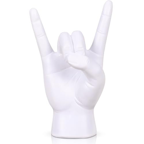 QIANLING 7.7" White Resin Rock On Hand Gesture Statue - Rock Culture Music Lovers' Decorative Tabletop Sculpture for Bookshelf, Desk & Mantel Decor in Home or Office, Modern Symbolic Figurine - color: White