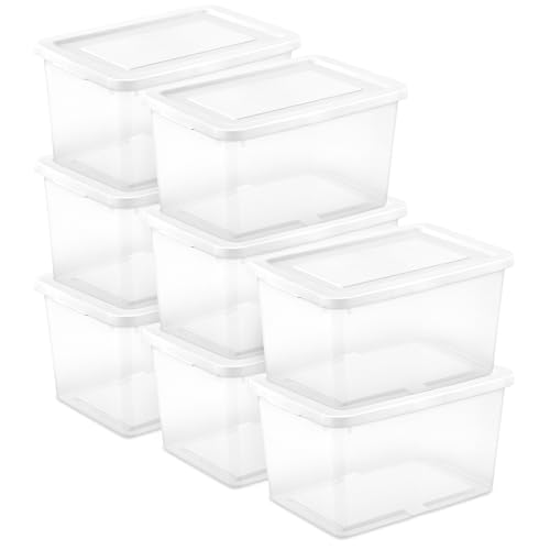 Sterilite Storage Box, Stackable Clear Plastic Bins, 20 Quart, 8-Pack | Heavy-Duty Organizing Containers with Snap-On Lids for Closet, Bathroom, and Office - size: 20 Qt, style: 8 Pack