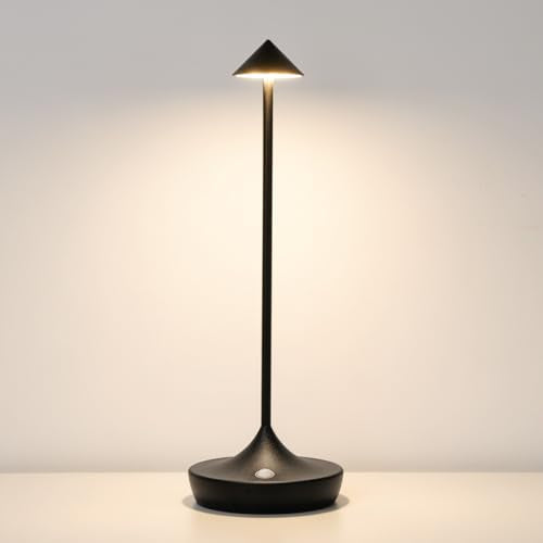2 Pack Cordless Table Lamp, Rechargeable 6000mAh Battery Table Light | 3 Color Stepless Dimming Portable LED Table Light with Memory Function, for Outdoor/Patio/Restaurant.(Black) - color: Black