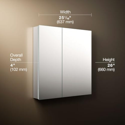 Kohler 55063-NA Embark Slim Medicine Cabinet Mirror, Adjustable Shelves with Mirrored Doors, 25 in. W x 26 in. H - size: 25 in. x 26 in., style: Flat Edge