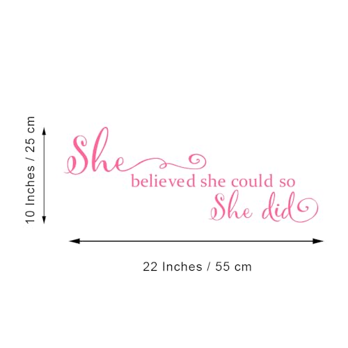 She Believed She Could so She Did - Pure Black Vinyl Wall Decal Carved Letters Girls Inspirational Quote Positive Kids Saying Sticker Home Art Decoration - Pink - color: Pink