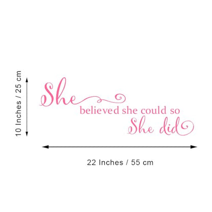 She Believed She Could so She Did - Pure Black Vinyl Wall Decal Carved Letters Girls Inspirational Quote Positive Kids Saying Sticker Home Art Decoration - Pink - color: Pink