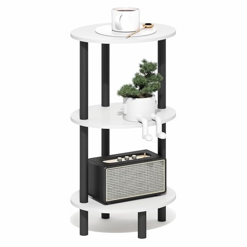 Furinno Turn-N-Tube Toolless 3-Tier Oval Side Table with Open Shelf, White | Compact, Narrow, End Table, Night Stand, Bedside Table, for Living Room, Bedroom - color: White/Black, size: 1-Pack, Plastic Frame, 3-Tier, 27.6 Inches Tall