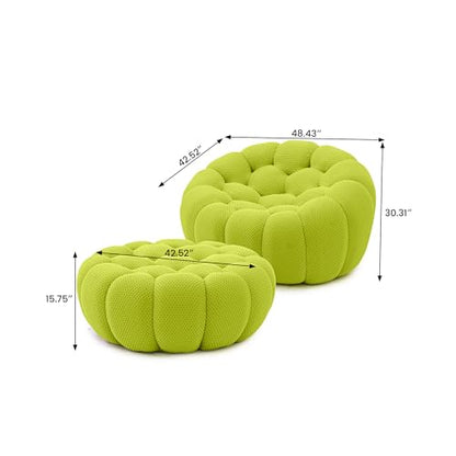 Modular Sectional Sofa,Bubble Couch Set,1 Seater+ Ottoman,Modern Upholstered Bean Bag Sofa Couch Mesh Fabric Lazy Floor Chair Living Roon Sets (Lemon Green) - color: Lemon Green, size: 48"+42"