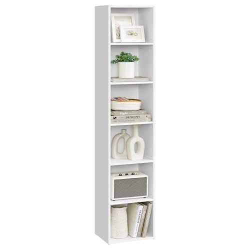 VASAGLE CUSTOS Collection - Bookshelf, 6-Tier Bookcase, Book Shelf, Open Storage Shelf, 9.4 x 11.9 x 63.3 Inches, for Living Room, Home Office, Dinning Room, Cloud White ULBC411W01 - color: Cloud White, size: 6 Tiers (11.9"W)