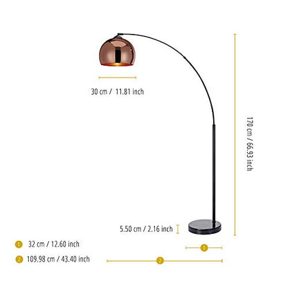 Teamson Home Arquer 66.93" Arc Floor Lamp for Living Rooms, Home Offices, Dining Rooms, Bedrooms with Faux Black Marble Base and Rose Gold Bell Shade - color: Rose Gold