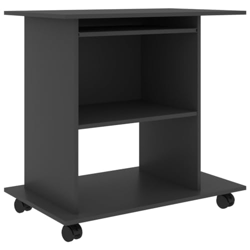Rolling Computer Desk with Keyboard Tray & Shelves, Gray | Features a compact 31.5 x 19.7 x 29.5 in engineered wood design, saving space in home offices. - color: Grey, size: Compact