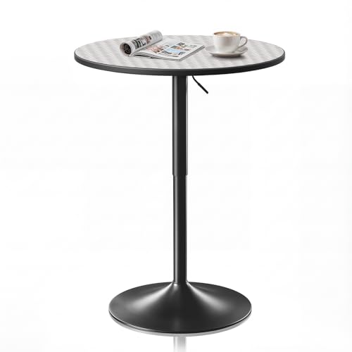 Magshion 23.5'' Round Bar Table, Adjustable Range 27.5"-36" Wood Pub Table with Black Leg and Base for Living Room Dining Room Bar Cocktail Table (Silver) - color: Silver, size: 23.5 in
