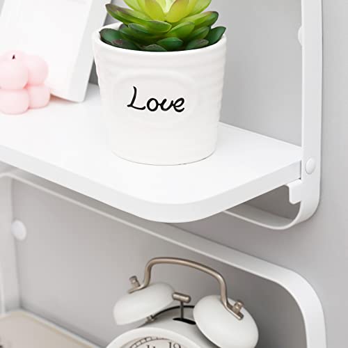 WELLAND White Floating Shelves Set of 2, Small Fold Down Wall Shelf Folding Display Wall Shelves for RV, Camper, Loft, Bedside | White Wooden Board & Metal Frame | 12" W x 5" D x 7" H - color: White+white