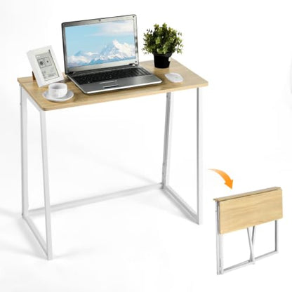 Folding Computer Desk for Small Spaces, 31.4 Inch Foldable Computer Table for Home Office, Study, Writing Work Desk (Oak) - color: Oak