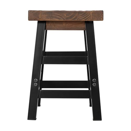 Alaterre Furniture Pomona Rustic Industrial Barstool – 20” Backless Counter Stool with Solid Pine Wood Seat and Black Metal Legs – Farmhouse Seating for Dining Room, Kitchen, or Office (Natural/Black) - style: Metal Frame Barstool