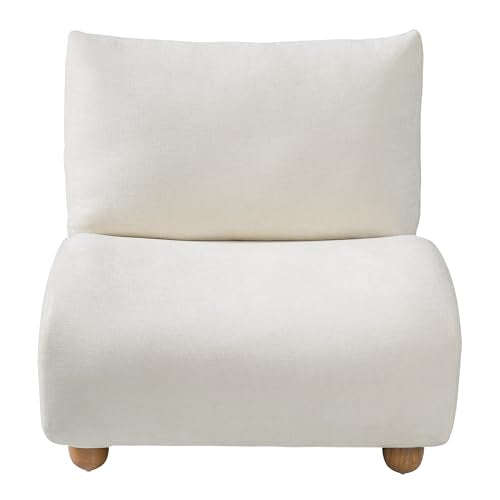 Merax Curved Accent Chair, Modern Armless Lounge Chair with Upholstered Seat, Rounded Backrest and Wood Legs, Single Sofa Seating for Living Room, Bedroom, Reading Nook, Beige White - color: Beige White