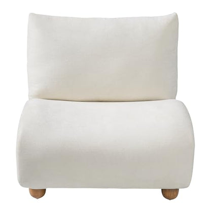 Merax Curved Accent Chair, Modern Armless Lounge Chair with Upholstered Seat, Rounded Backrest and Wood Legs, Single Sofa Seating for Living Room, Bedroom, Reading Nook, Beige White - color: Beige White