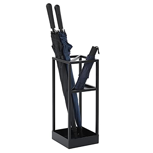 MyGift 20 Inch Tall Black Metal Geometric Umbrella Stand with Drip Tray | Dedicated Shelf For Foldable Umbrellas, Cane Storage, Drip Tray Protection, Entryway Accent, Space Saving Design - color: Black, size: 7.8″(Square)