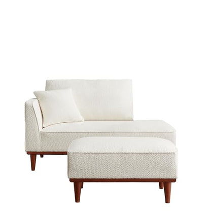 Upholstered Chaise Lounge Chair Indoor with Ottoman & Armrest & Lumbar Pillow, Boucle Fluffy Reading Chair, Modern Leisure Recliner Sofa for Office Living Room Bedroom (White, Left Facing) - color: White