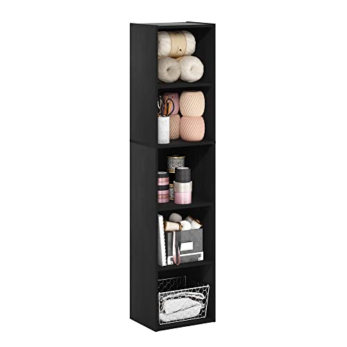 Furinno PASIR Book Shelf, 5-Tier Modern Bookshelf, Open Shelves Bookcase 9 x 12 x 52, Easy Assembly, for Living Room, Bedroom, Home Office, Blackwood - color: Blackwood, size: 5-Tier Cube