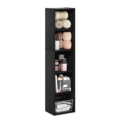 Furinno PASIR Book Shelf, 5-Tier Modern Bookshelf, Open Shelves Bookcase 9 x 12 x 52, Easy Assembly, for Living Room, Bedroom, Home Office, Blackwood - color: Blackwood, size: 5-Tier Cube