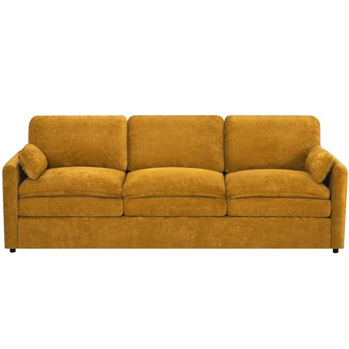 89" Chenille Soft Sofa w/Well-Filled Backrests, Yellow | Modern Couch w/Plump Pillows, 3 Seater Upholstered Couch w/Thick & Comfy Cushions for Living Room, Bedroom - color: Yellow, size: Sofa