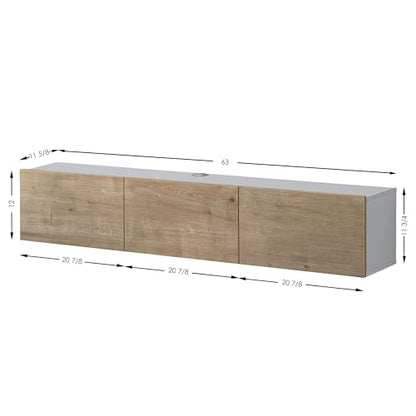 Atelier Mobili Oak TV Console, Wall Mounted TV Stand for Up to 75 Inch TV, Entertainment Center with Floating Shelf - color: Sapphire Oak & White