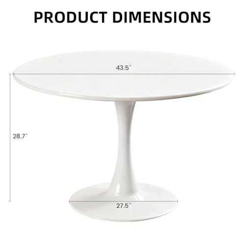 43.5" Tulip Table, Round Dining Table with Thickened Tabletop & Metal Pedestal, Mid Century Modern Bistro Circle Table for Kitchen, Small Places, Living Room, Cafe (White)