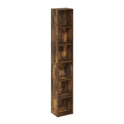 Furinno LUDER Book Shelf, 6-Tier Tall Modern Bookshelf, Bookcase with Open Shelves, 9.3 x 12 x 71, for Living Room, Bedroom, Home Office, Amber Pine - color: Amber Pine, size: 6-Tier, 12.1-Inch Width