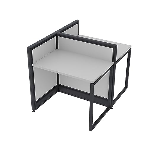 2 Person Call Center T-Shape Cubicle Desk with Power Outlets & Storage | Small Office Cubicle Workstations | 2x3x39H Privacy Panel | Ideal for Offices, Libraries & Study Rooms - Light Gray - color: Light Gray, size: No Electric