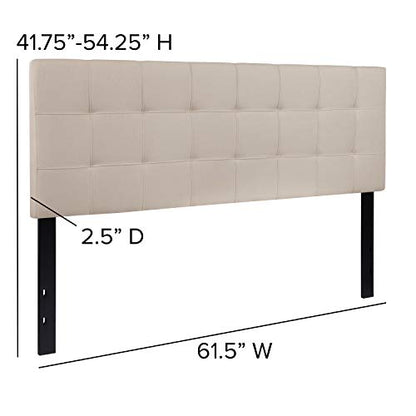 EMMA + OLIVER Beige Queen Quilted Tufted Headboard | Adjustable Bed Rail Slots, Fabric Upholstered - color: Beige, size: Queen