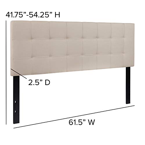 EMMA + OLIVER Beige Queen Quilted Tufted Headboard | Adjustable Bed Rail Slots, Fabric Upholstered - color: Beige, size: Queen