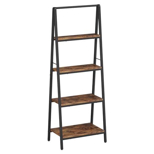 Homeiju Ladder Shelf, 4-Tier Leaning Ladder Bookshelf, Rustic and Wood Ladder Shelf Bookcase, Industrial Ladder Shelf Storage Rack for Home Office, Bedroom, Bathroom or Kitchen
