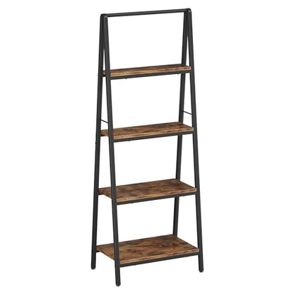 Homeiju Ladder Shelf, 4-Tier Leaning Ladder Bookshelf, Rustic and Wood Ladder Shelf Bookcase, Industrial Ladder Shelf Storage Rack for Home Office, Bedroom, Bathroom or Kitchen