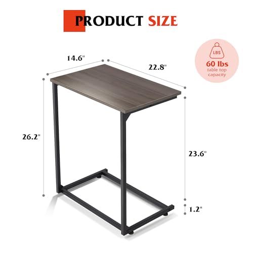 WLIVE C Shaped End Table, Small Couch Side Table for Coffee & Snack, Sofa Table that Slide Under for Living Room, Bedroom, 14.6 x 22.8 x 26.3 Inches, Grey - color: Grey